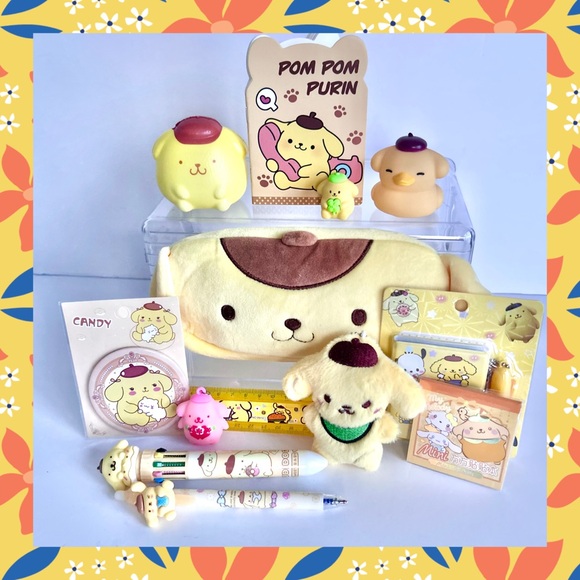 Sanrio Accessories - 💛(POM352) Pompompurin Adorable 13-Piece Pencil Case Mini Fun Bundle!